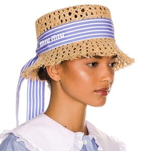 Miumiu Braided Straw-trimmed Bowl Hat 219091